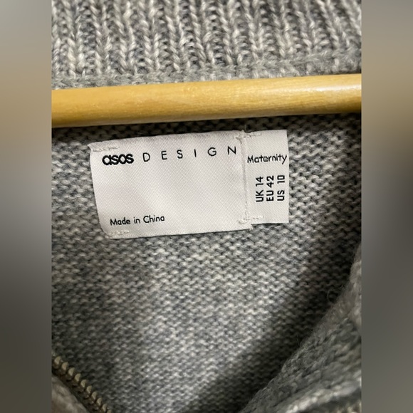 Asos design maternity knit mini dress with zip collar in heather gray - Picture 5 of 8